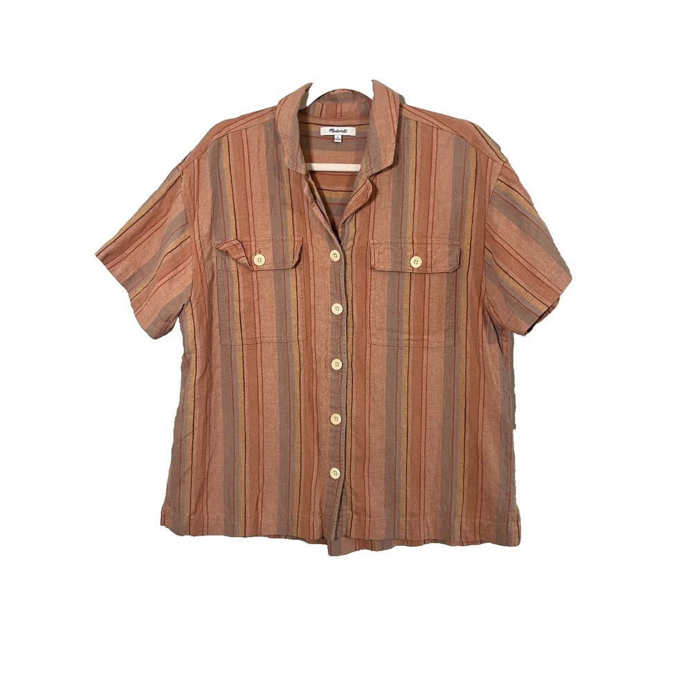 Madewell Striped Cabana Shirt L Colorful Earthy Granola Festival Retro 90s